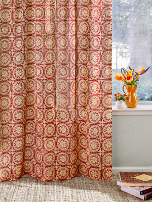 Spice Route (CP) ~ Red Mandala Sun Print Sheer Curtain Panel
