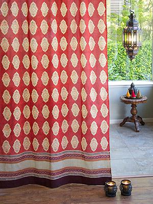Spice Route ~ Red Orange Moroccan Indian Sheer Curtain Panel