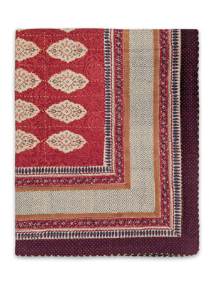 Spice Route ~ Red Orange Moroccan Quilted Bedspread