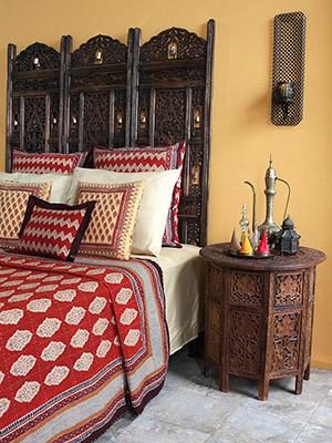Spice Route ~ Red Orange Moroccan Quilted Bedspread