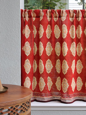 Spice Route ~ Red Orange Moroccan Indian Kitchen Curtain