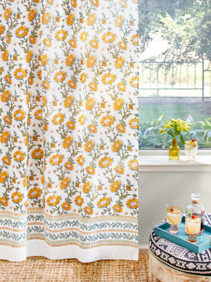 Sunflower Serenade ~ Sunflower Curtain Panel, Sunflower and Bee