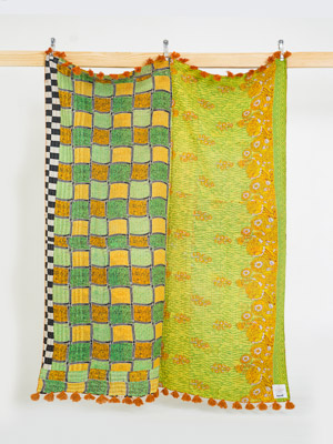 Citrus Check Vintage Sari Kantha Throw