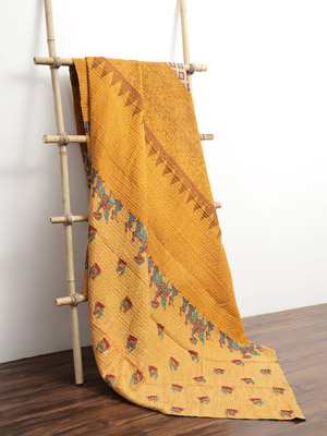 Suman Jangid ~ Vintage Kantha Quilt Sari Bedspread