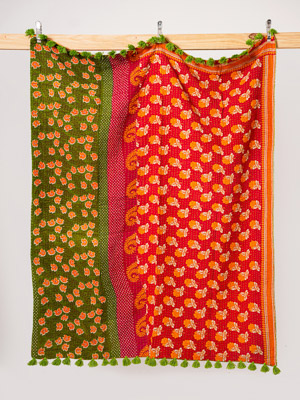 Poppy Grove Kantha Throw Quilt