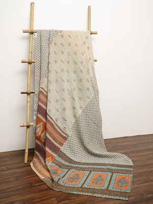 Sunita Yadav ~ Vintage Kantha Quilt Sari Bedspread