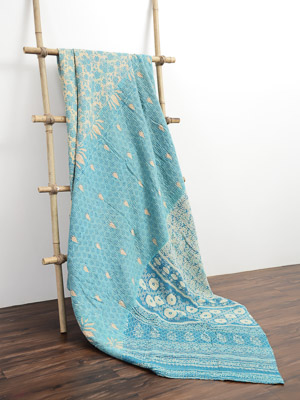 Sunita Yadav ~ Vintage Kantha Quilt Sari Bedspread