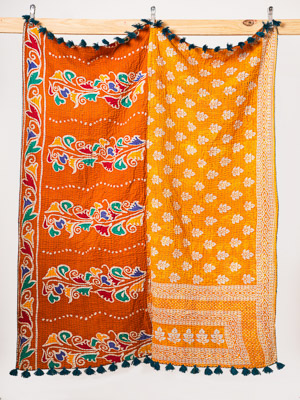 Marigold Garden Reverie Kantha Throw Quilt