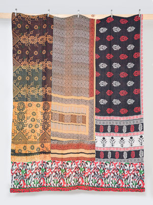 Midnight Marigold Bazaar King Kantha Quilt