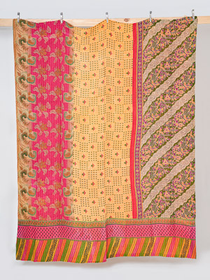 Marigold Rose Garden King Kantha Quilt