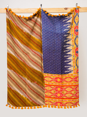 Crimson Garden Bazaar Throw Kantha Quilt