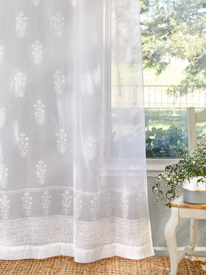 Tulip Mist ~ White Floral India Sheer Curtain Panels
