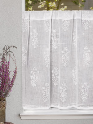 Tulip Mist ~ White Floral Sheer Kitchen Cafe Curtain