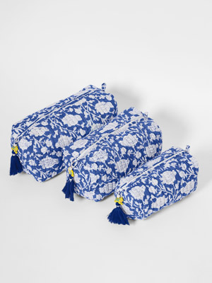 Blue Poppy ~ Quilted Toiletries and Makeup Bag