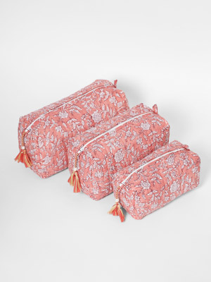 Coral Flowers ~ Quilted Toiletries and Makeup Bag