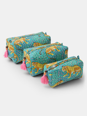 Turquoise Cheetah Trails ~ Quilted Toiletries and Makeup Bag
