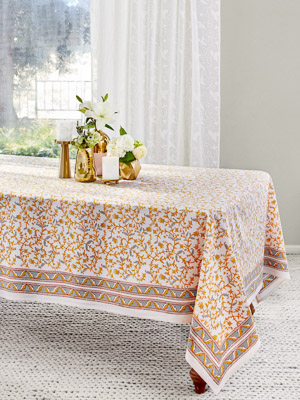 Gardens of Versailles ~ French Yellow Gold White Tablecloth