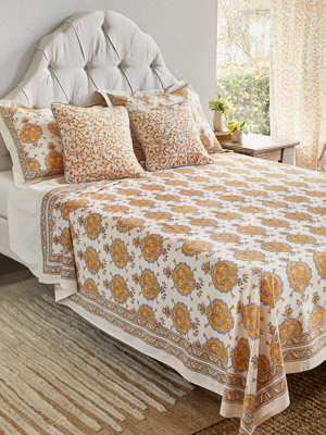 Indian Bedspreads: Block Print Bedspreads From India - Saffron 