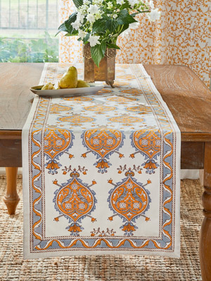Versailles ~ French Yellow and Grey Medallion White Table Runner