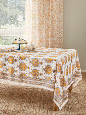 Versailles ~ French Yellow Grey Medallion White Tablecloth