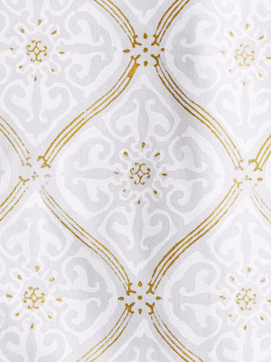 Vanilla Glace ~ White Fabric With Gold Accent Lattice Print