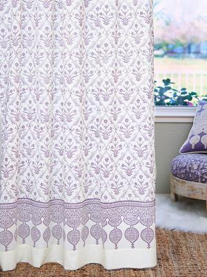 Victorian Lilac Ivory ~ Purple Floral Boho White Curtain Panel