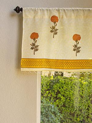 Wedding Day ~Yellow Floral Country Kitchen Beaded Window Valance