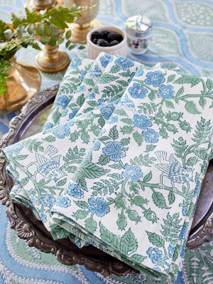 Woodland Ferns ~ White, Light Blue, Sage Green Cloth Napkins
