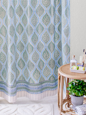 Woodland Ferns ~ White, Light Blue, Sage Green Shower Curtain
