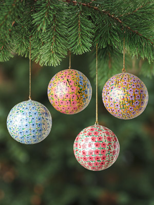 Winter Garden Quartet ~ Hand Painted Paper Mache Ornaments