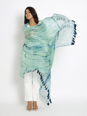Yangtze ~ Pale Green Designer Shibori Silk Scarf for Women