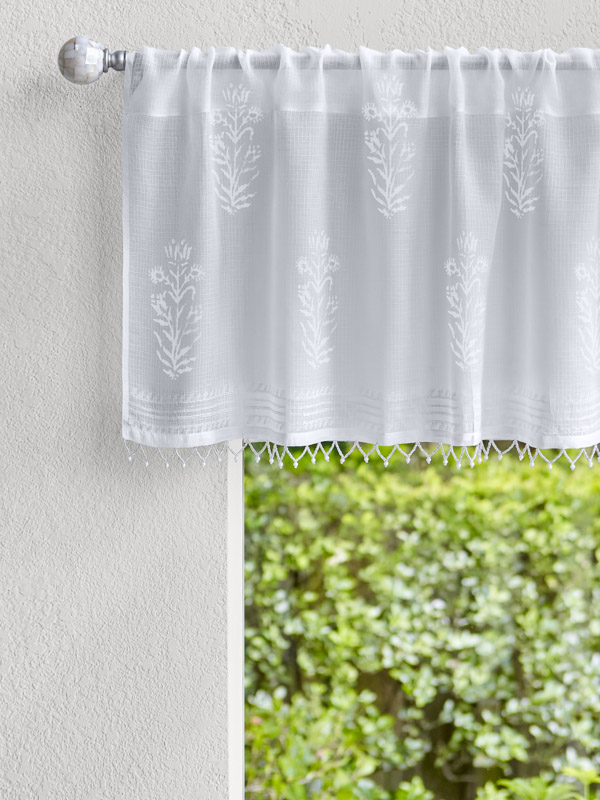 Tulip Mist ~ Elegant White Beaded Window Valance