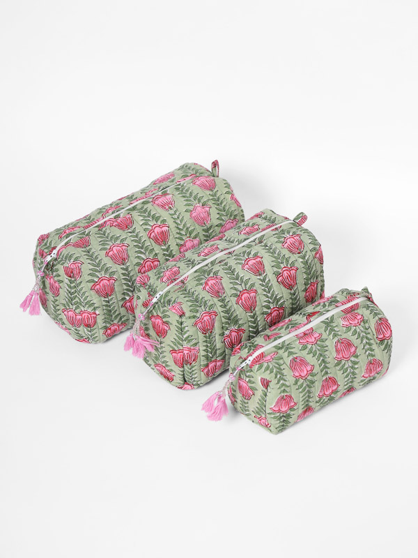 Tulip Rain ~ Quilted Toiletries and Makeup Bag