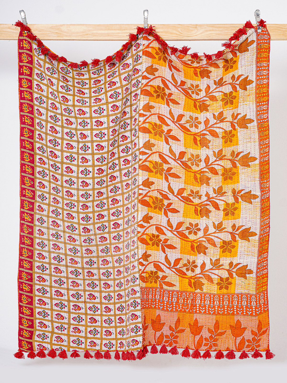 Turquoise Citron Bazaar Kantha Throw