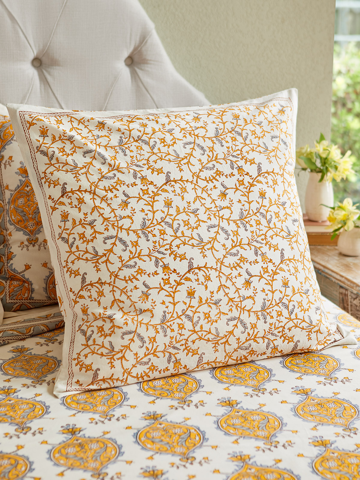 Gardens of Versailles ~ French Yellow Floral White Euro Sham