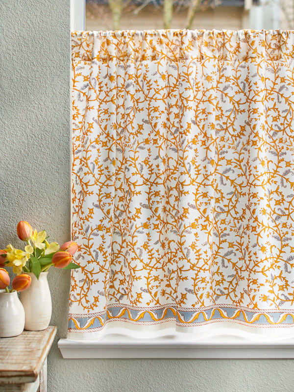 Gardens of Versailles~ French Yellow Grey Floral Kitchen Curtain