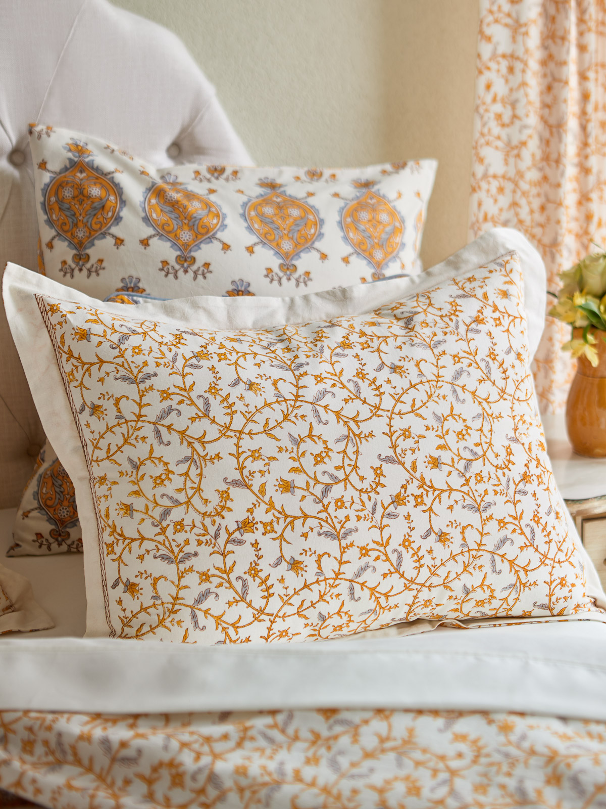 Gardens of Versailles ~ Yellow Grey Floral White Pillow Sham