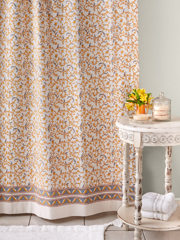 orange and golden Versailles shower curtain