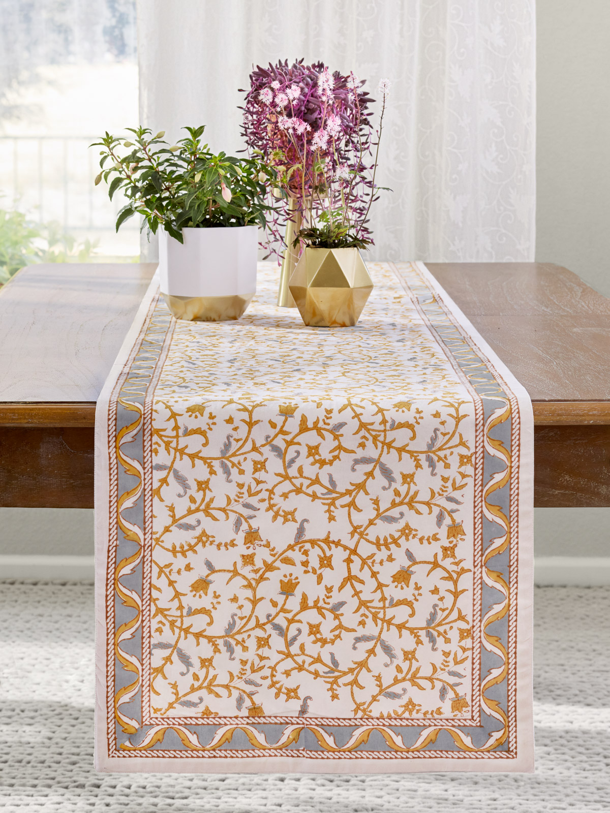 Garden of Versailles ~ French Yellow and Grey White Table Runner