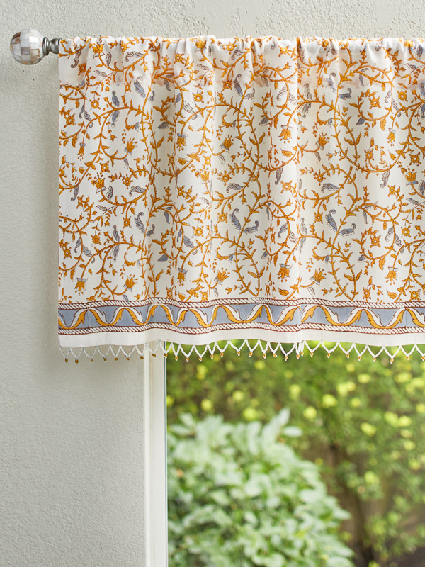 Gardens of Versailles ~ Yellow Gold Floral White Beaded Valance