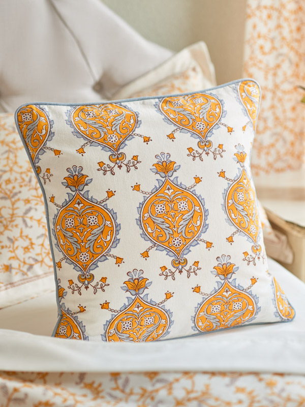 Versailles ~ Yellow and Grey Medallion White Throw Pillow Cover