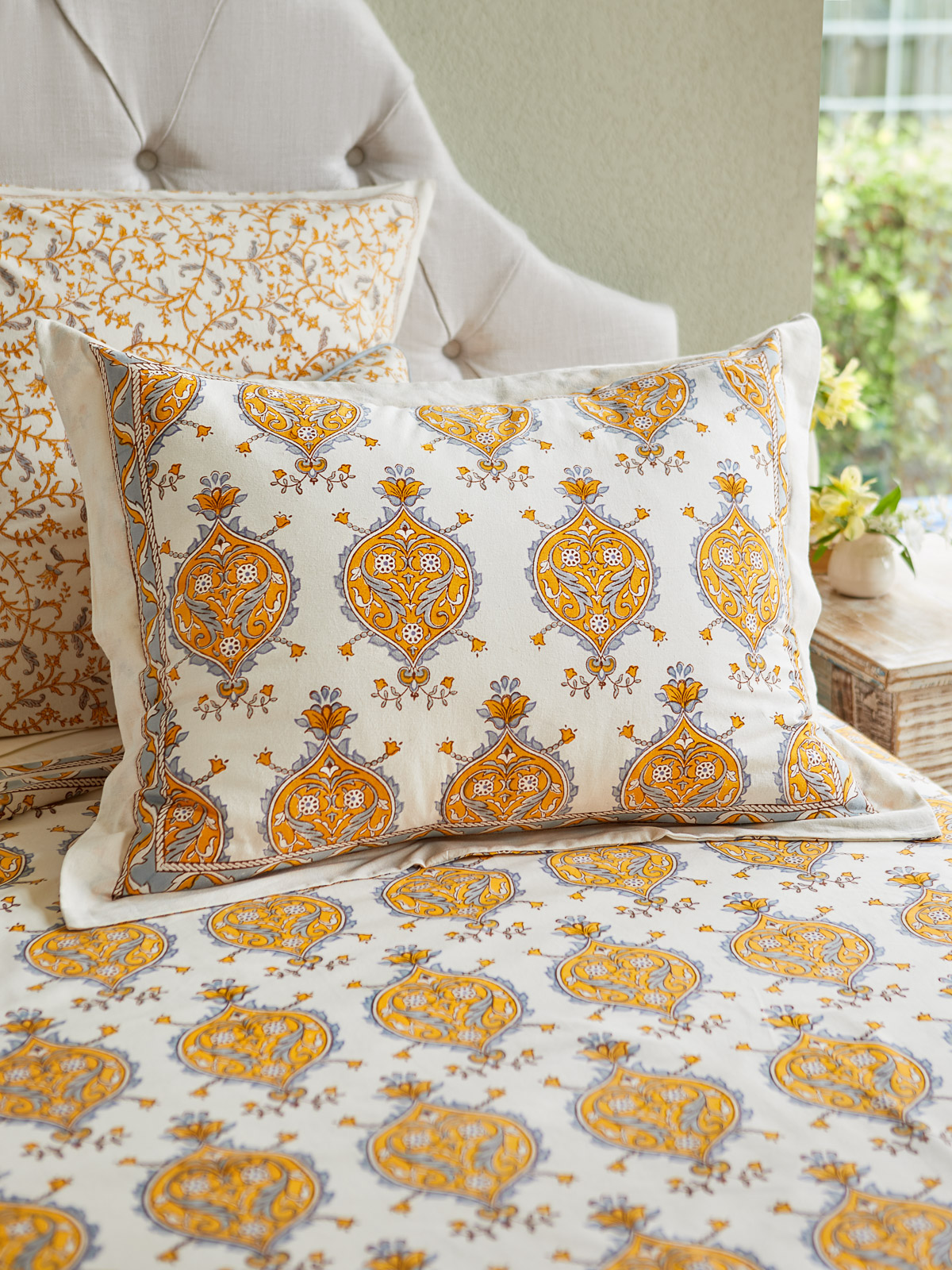 Versailles ~ French Yellow Grey Medallion White Pillow Sham