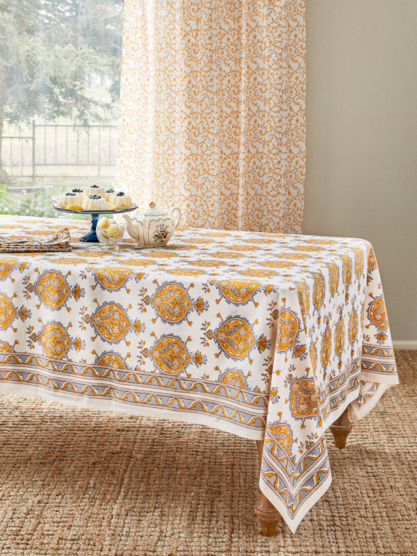 Versailles ~ French Yellow Grey Medallion White Tablecloth