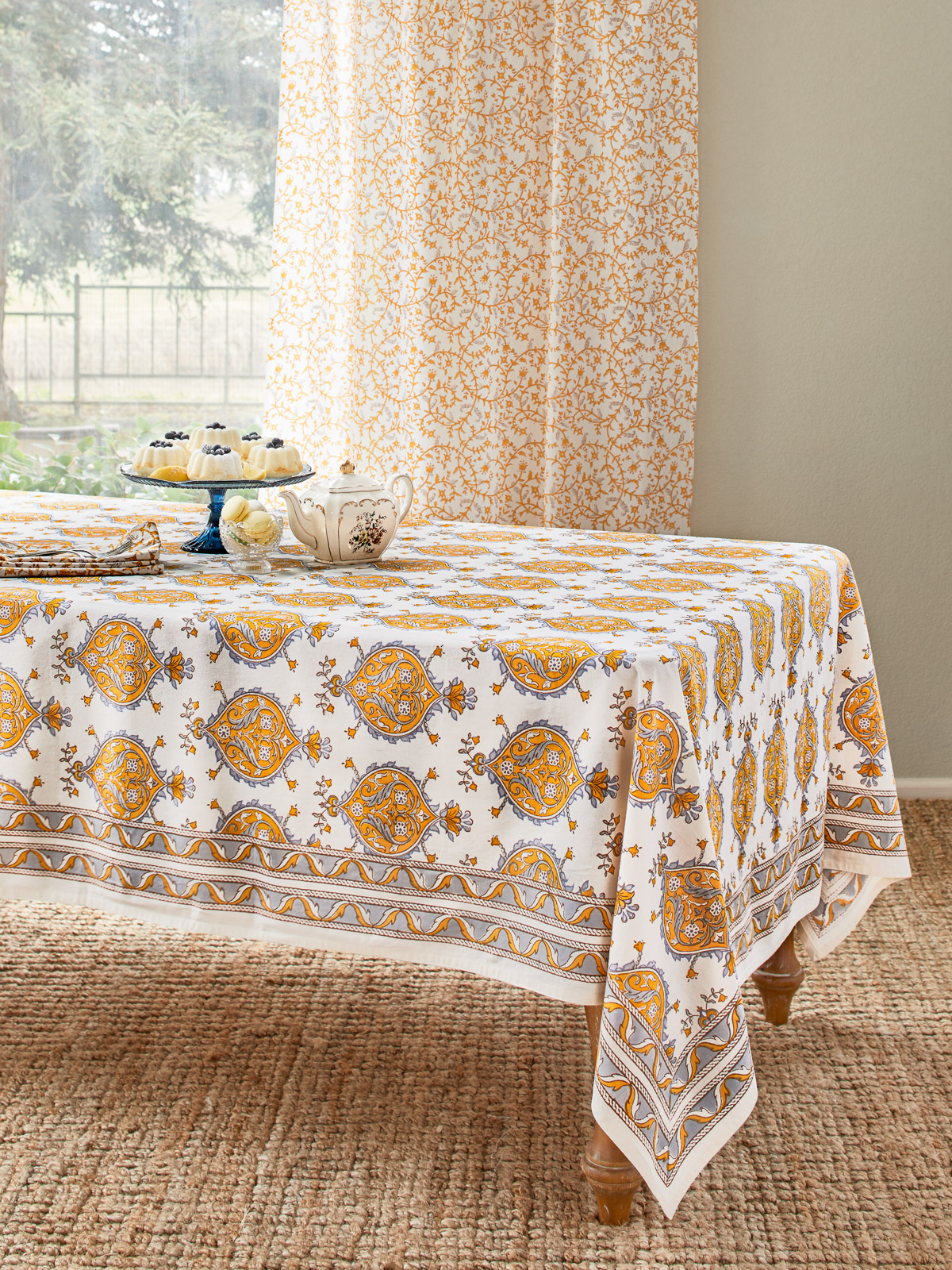 Versailles ~ French Yellow Grey Medallion White Tablecloth