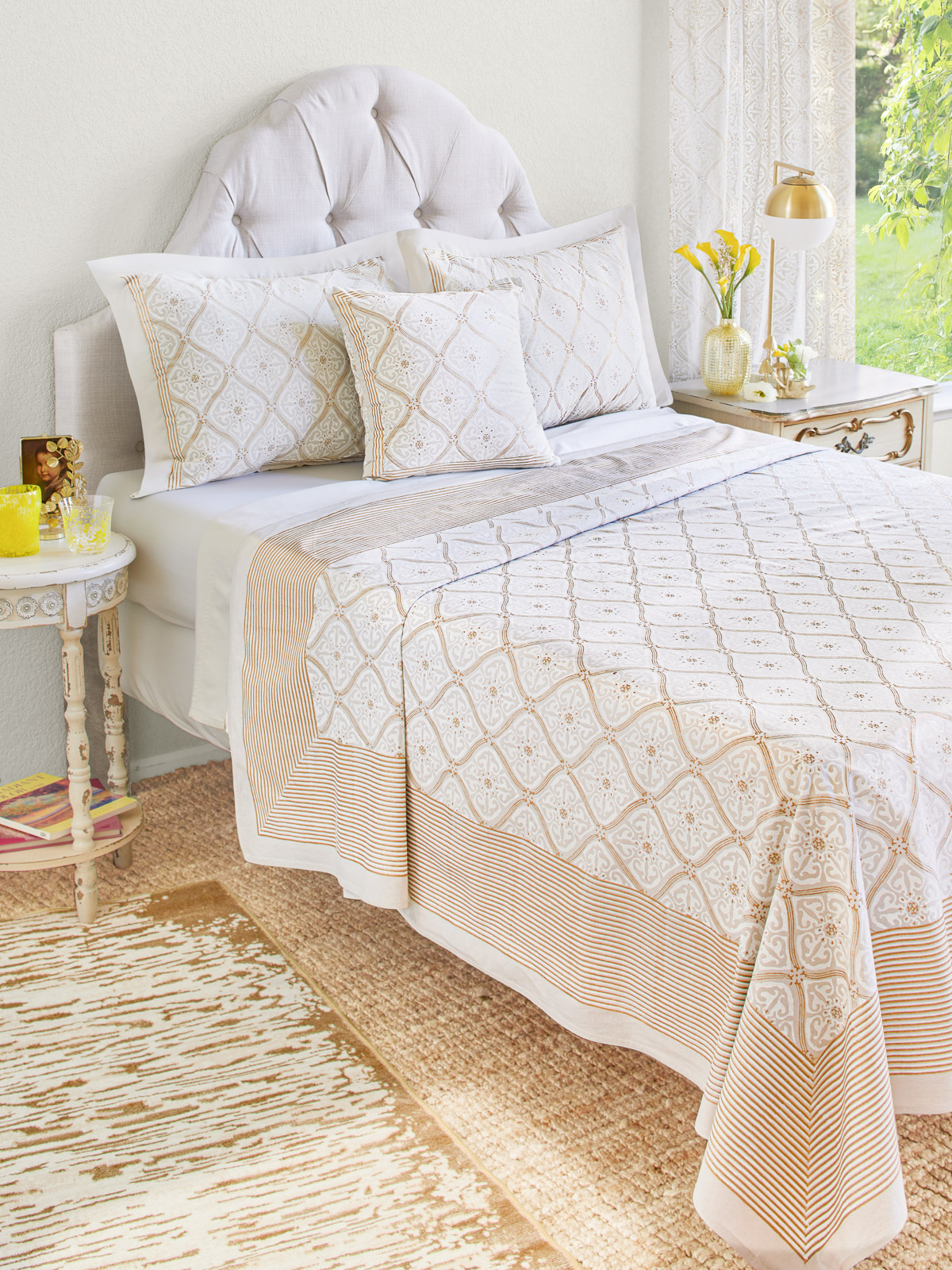 Vanilla Glace ~ White Gold Romantic Elegant Bedspread