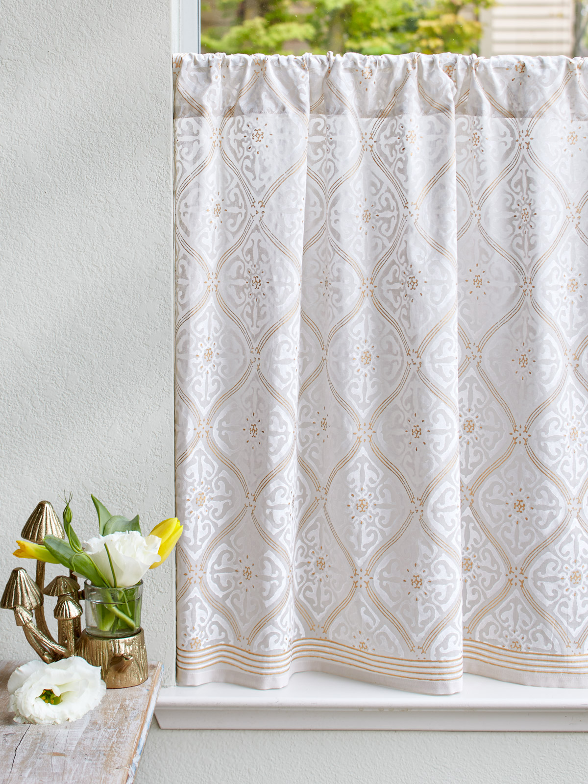 Vanilla Glace ~ White Gold Romantic Kitchen Curtain