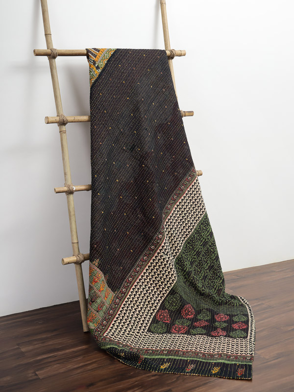 Vimla Meena ~ Vintage Kantha Quilt Sari Bedspread