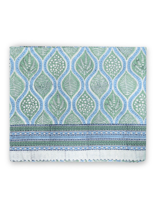 Woodland Ferns ~ Light Blue and Sage Green Quilted Bedspread