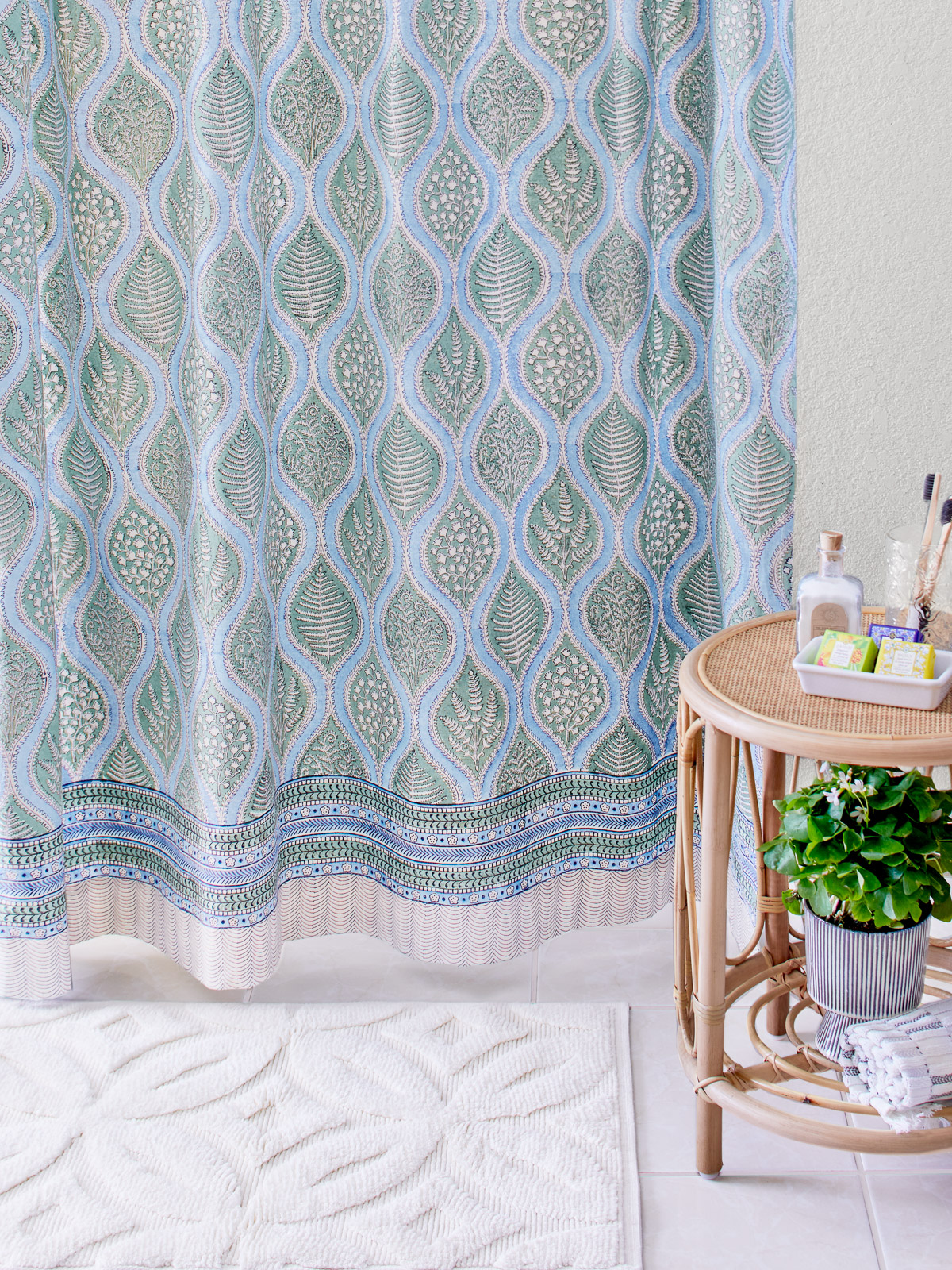 Woodland Ferns ~ White, Light Blue, Sage Green Shower Curtain