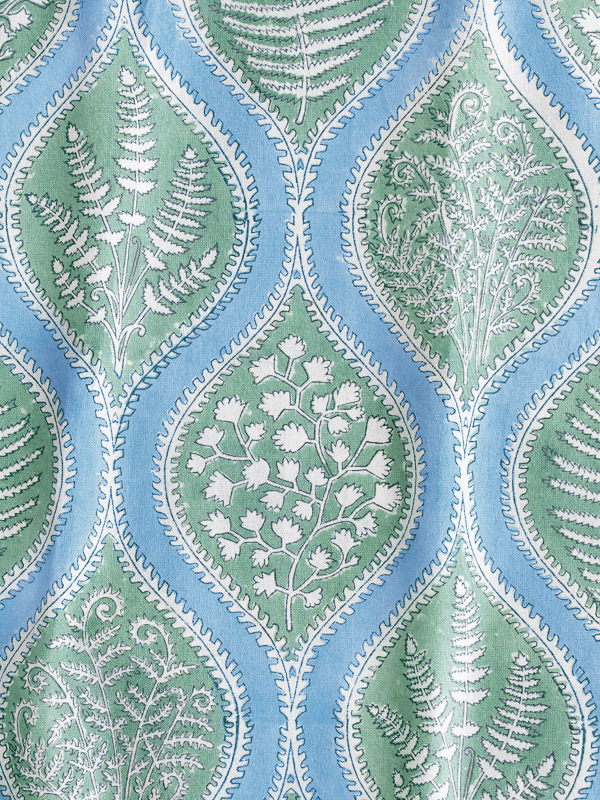 Woodland Ferns ~ Blue and Green Fabric With Ogee Botanical Print